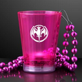 5 Day 2 Oz. Custom Light Up Pink Shot Glass w/ Bead Necklace